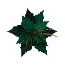 Flor Navideña Ponsetia Verde Terciopelo con mechas doradas, Ref:ES29952. (Ø28cm x 37cm)