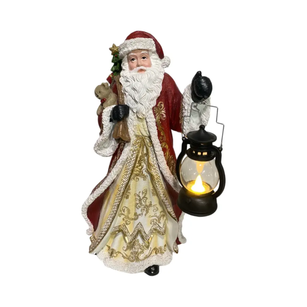 Noel Rojo con Farol luz led, poliresina. Ref:TG762598. (24x17.5x41cm)
