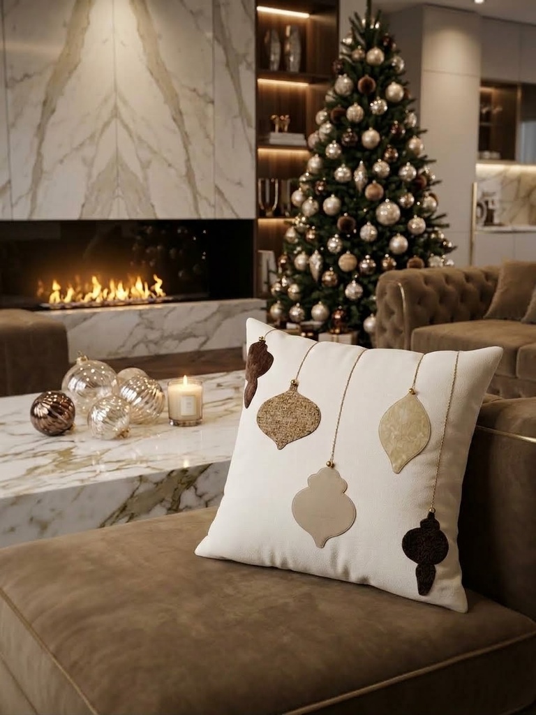 Cojin navideño beige c/ornamentos Ref:153578 45x45cm