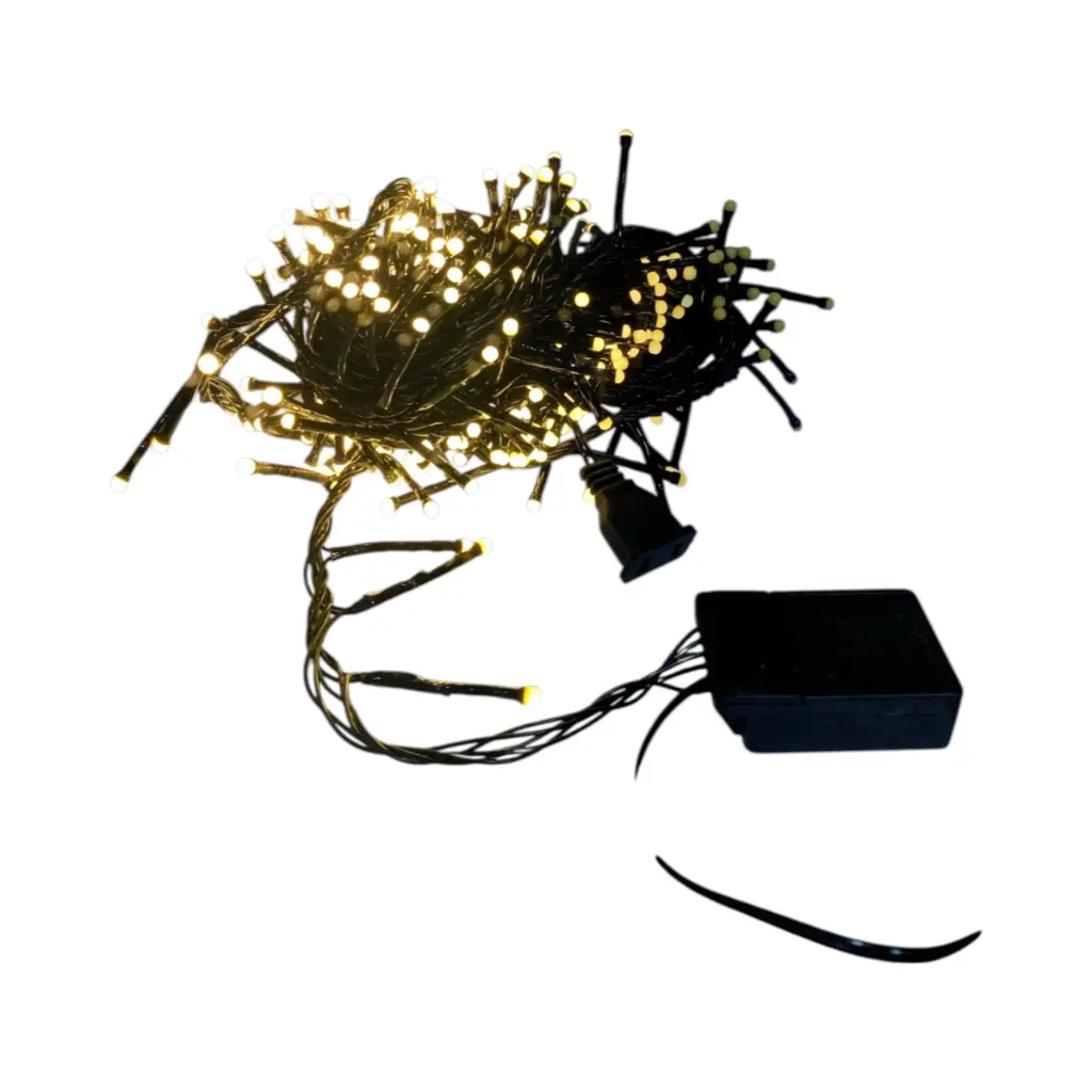 Luces Navideñas Petardo 300L x 9mt. Cálida. Doble conector.