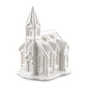Iglesia navideña blanca de cerámica con luz led, 10x9.8x14.2cm. Ref:LP005