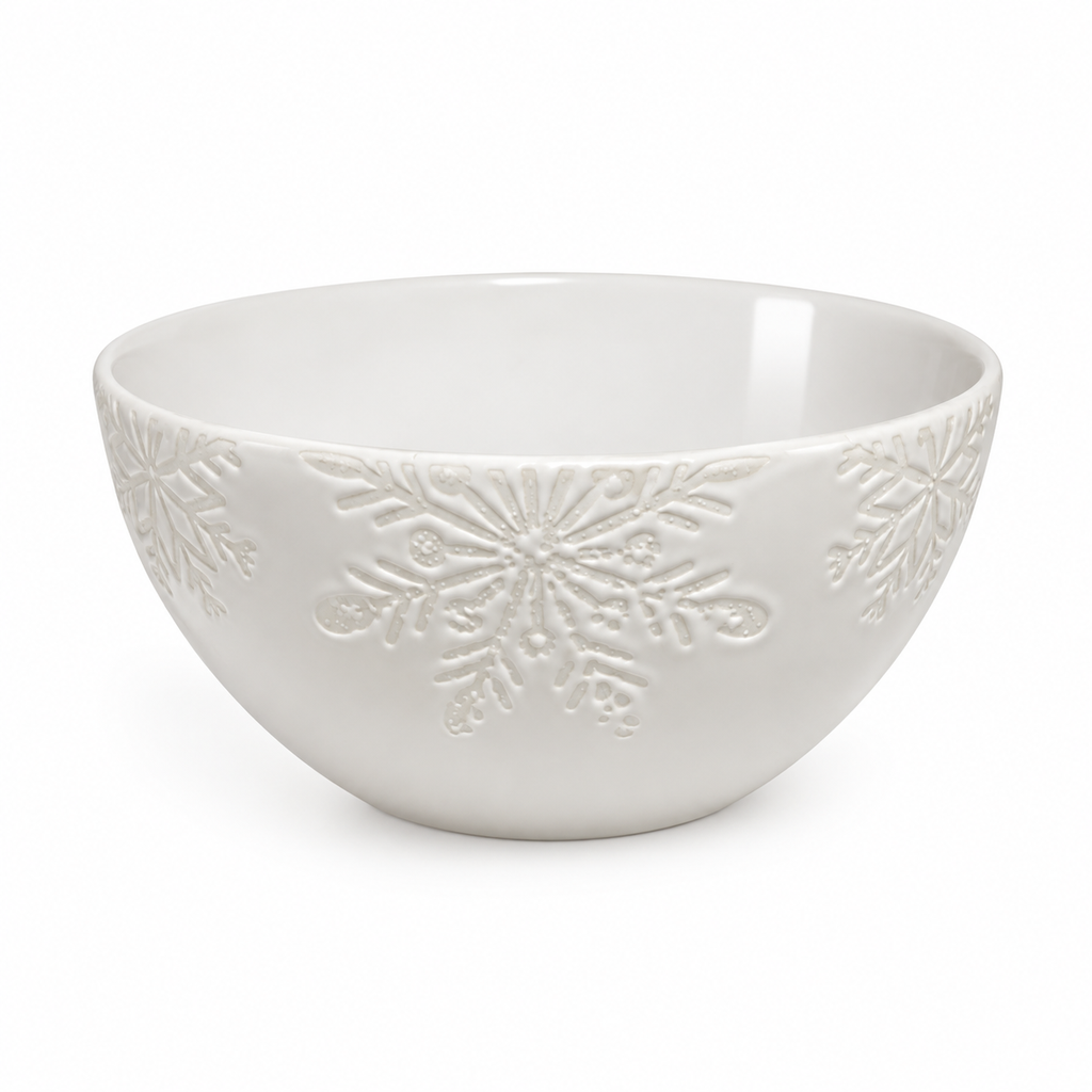 Tazón navideño cerámica, copos blanco. Ref:HM1620/TJL-25ST107 (15.3x7.5cm)