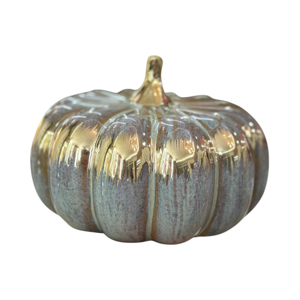 Calabaza de ceramica, tono verde grisáceo 8x13cm