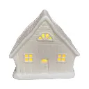 Casa navideña blanca de cerámica con luz led, 11.5x8x12cm. Ref: TG3603