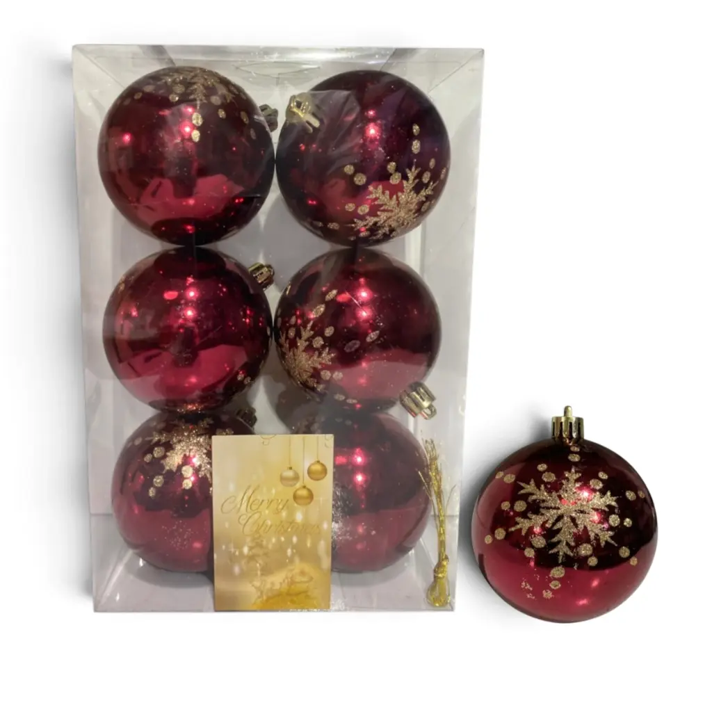 Esfera Navideña Burgundy copo champagne, set x 6pcs. Ø8cm. Ref:AR3-8006BH402-CHR