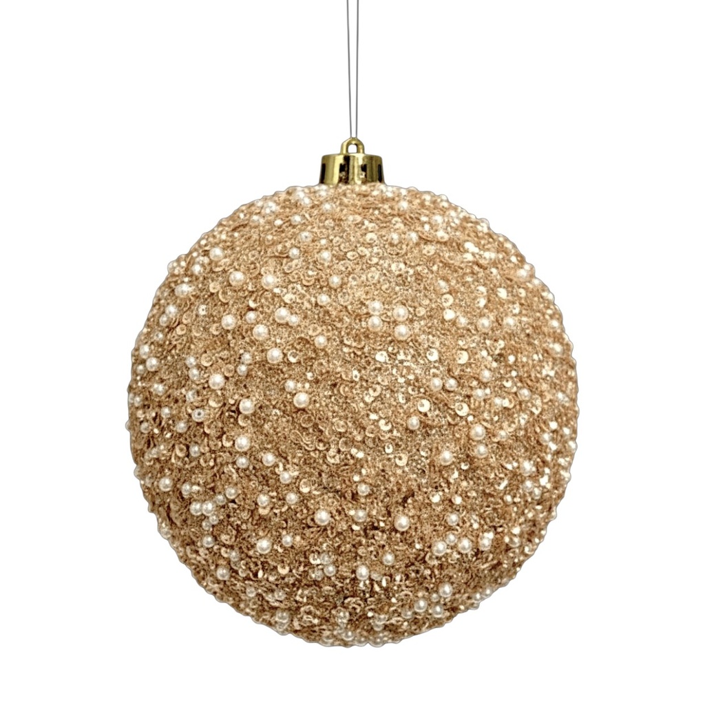 Esfera Navideña Champagne Ø15cm con perlas y lentejuelas. Ref:ES26681 