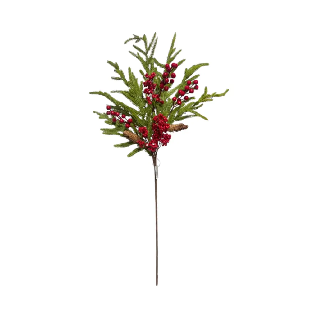 Rama de pino con bayas rojas y piñas, 80cm. Ref:ES29070