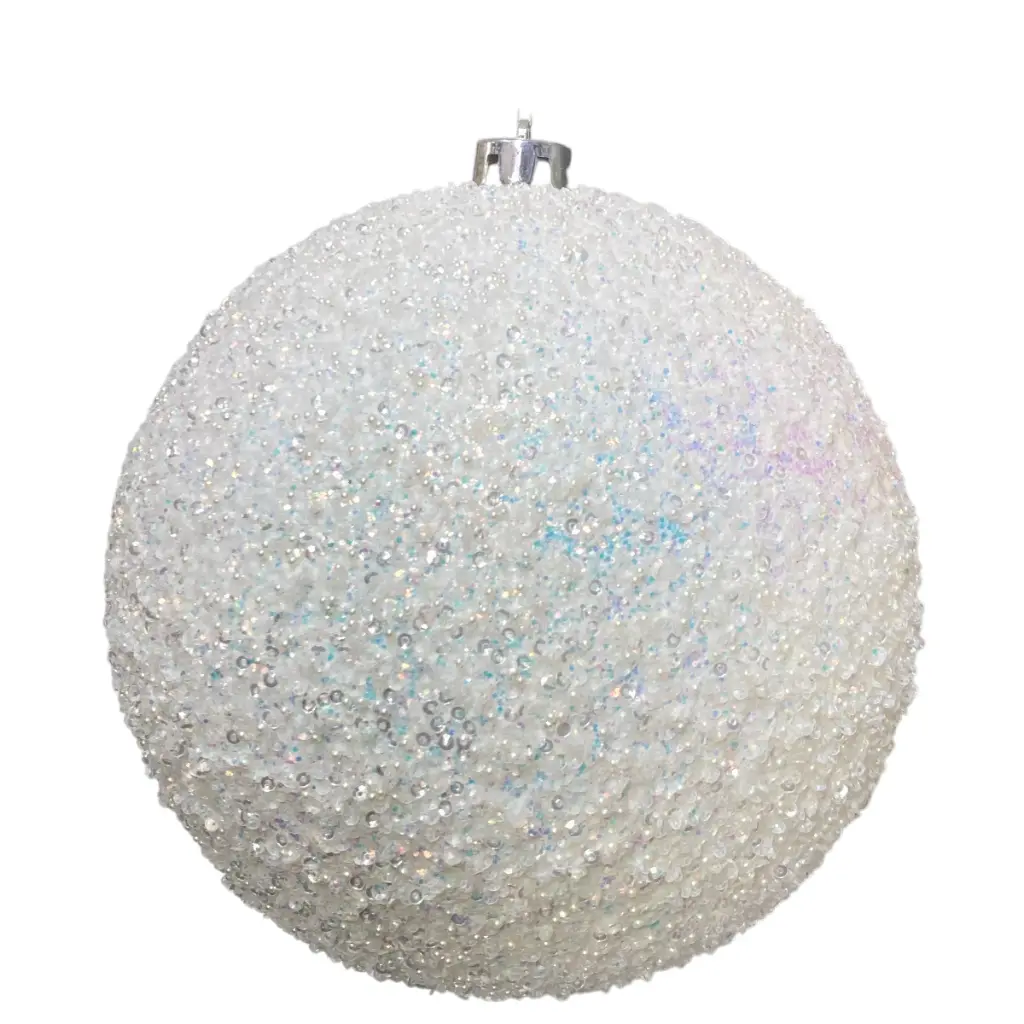 Esfera Navideña Blanca con perlas y lentejuelas Ø20cm. Ref:ES29592