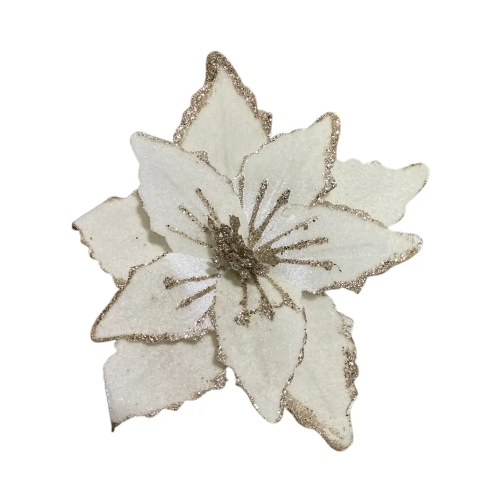 Flor Navideña Crema/Champagne de Terciopelo, Ø25cm 