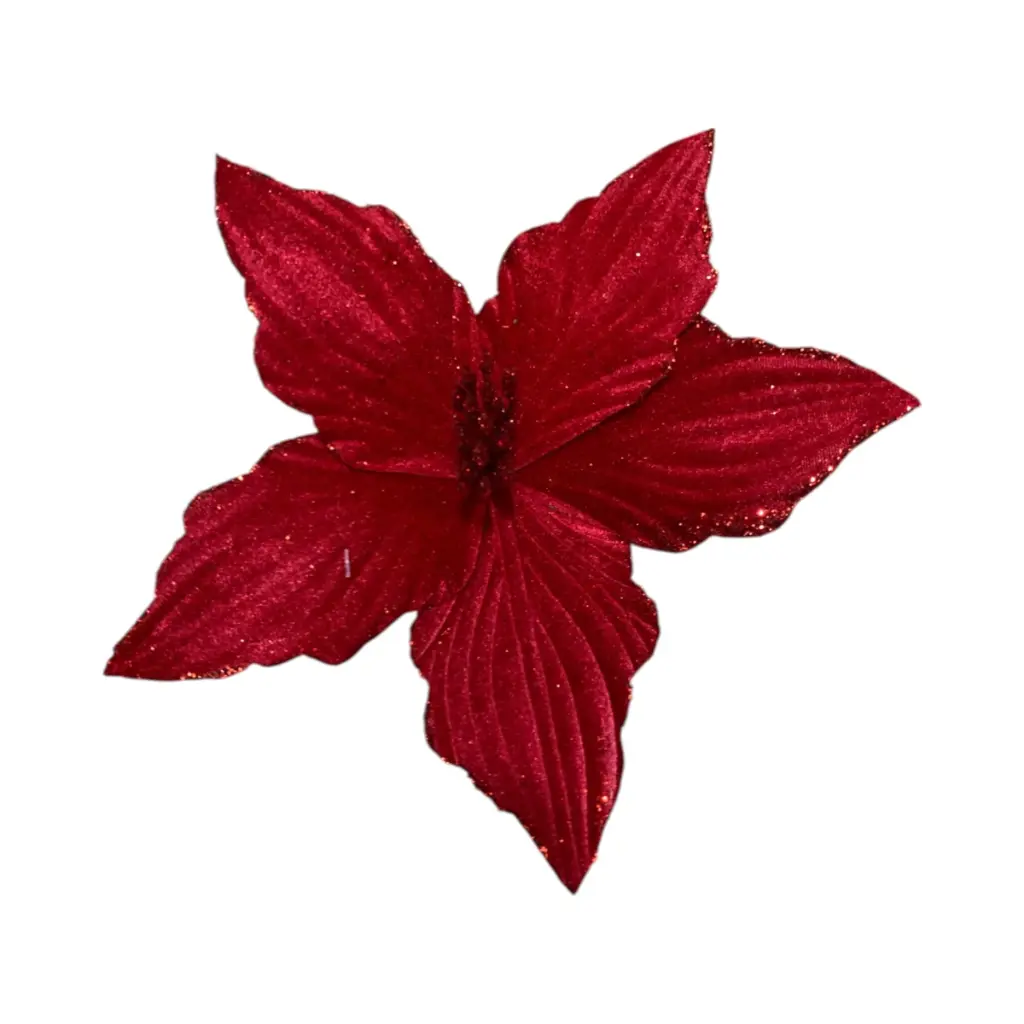 Flor Navideña Roja de Terciopelo, Ø23cm   