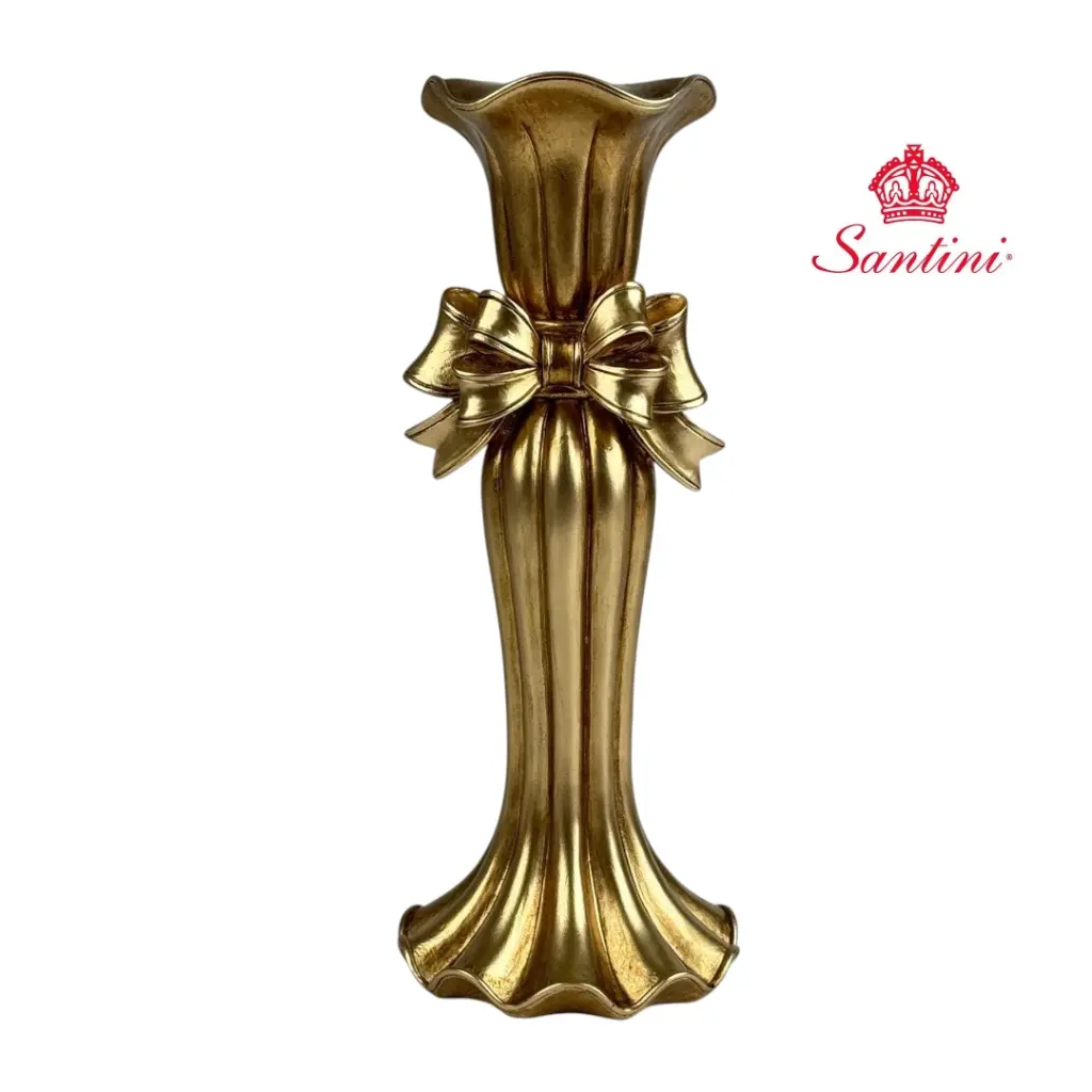Candelabro dorado con lazo, poliresina. Ref:202-6700003 Ø8.5x22cm