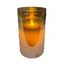 Vela candelabro de vidrio ámbar, led, 3 pilas "AAA". Ø7.5cm x 12.5cm