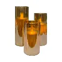 Velas candelabro de vidrio ámbar, led a pilas. Set x 3pcs.  Ø5.5cm x15.5, 13 y 10cm