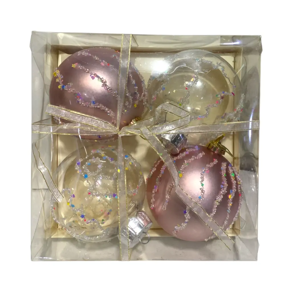 Esfera Navideña Ø12cm cada una, set x 4pcs, colores pastel.