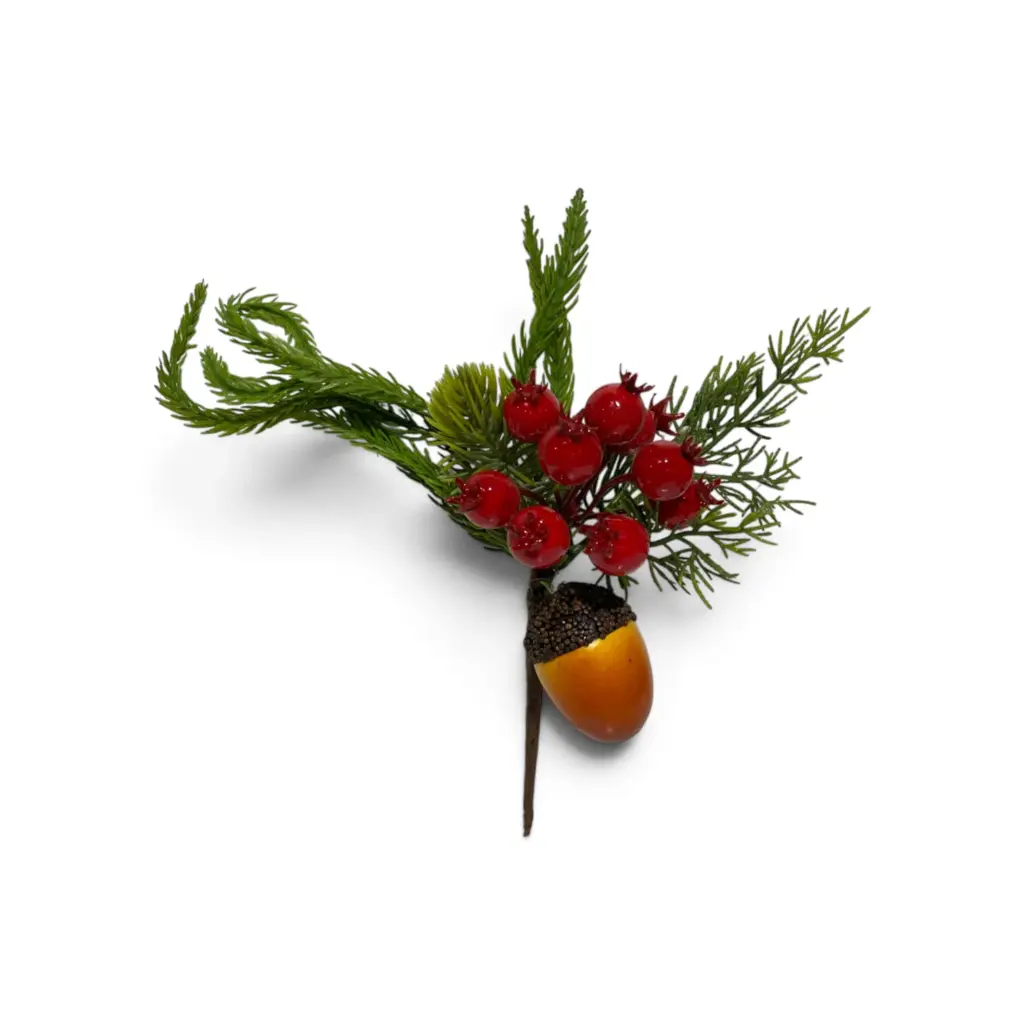Pincho navideño pino con bayas rojas y avellana. 24cm 