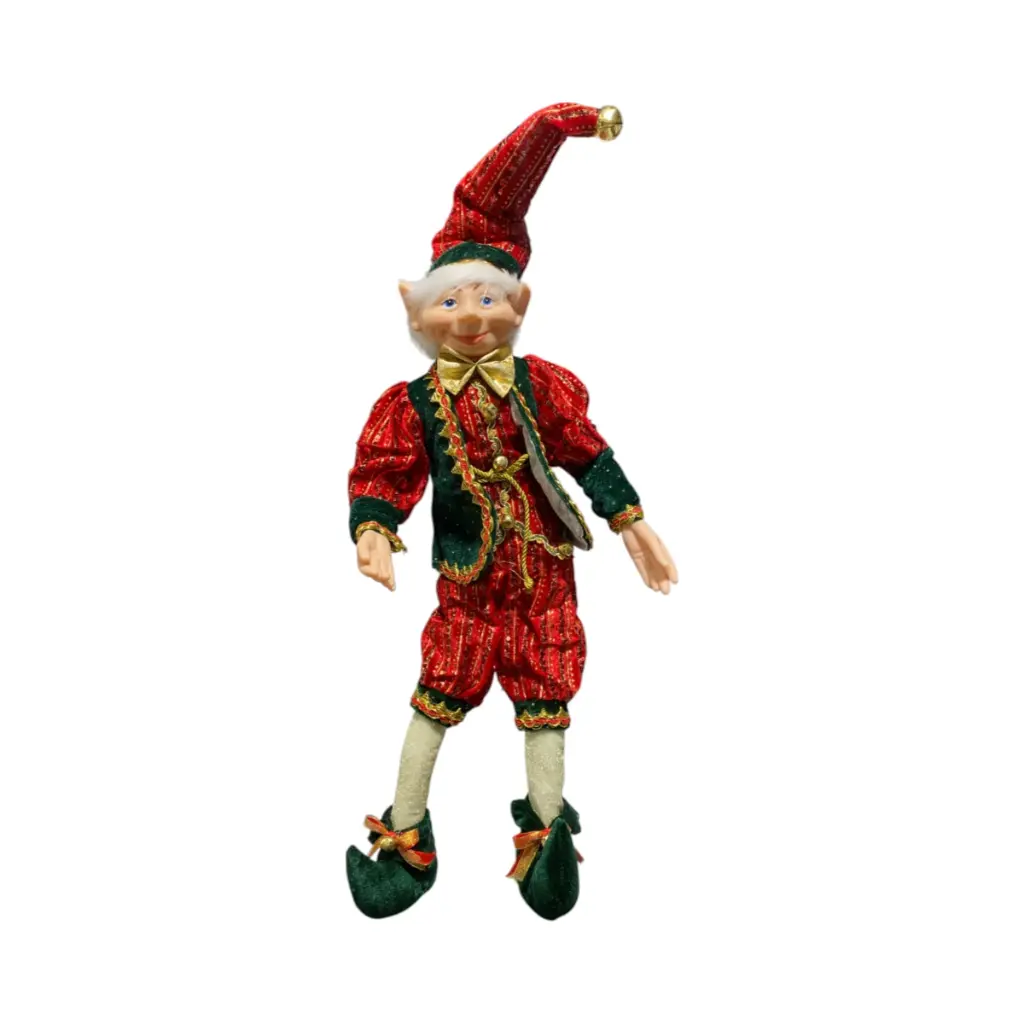 Elfo Navideño rojo con verde Terciopelo, 30x12x80cm    