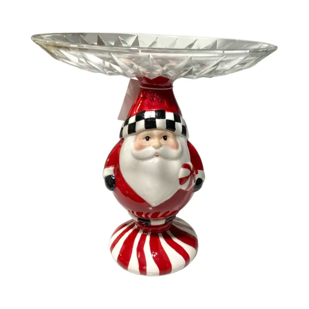 Porta bocaditos navideño Noel de cerámica con bandeja de vidrio. Ø25cm x 26.5cm