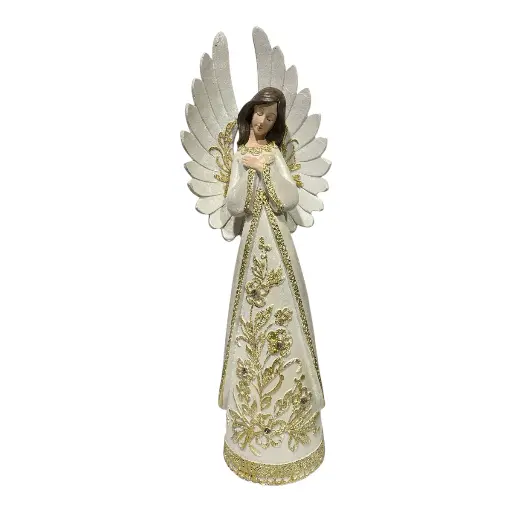 [7453121096026] ANGEL POLIRESINA BEIGE/DORADO C/LUZ LED 37CM   XX9010847