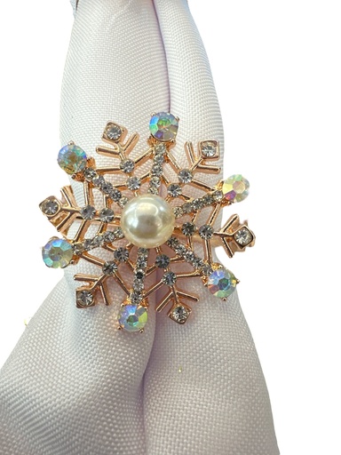 [6514725889672] Aros de servilleta copo rose gold con cristales y perla setx6