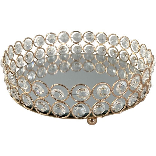 [567-57109] BANDEJA DECORATIVA DORADA REDONDA HERTA METAL CON ESPEJO 20X20X5.5CM