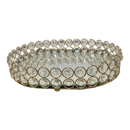 [21340-01] BANDEJA DORADA OVALADA HERTA METAL CON ESPEJO 25CM