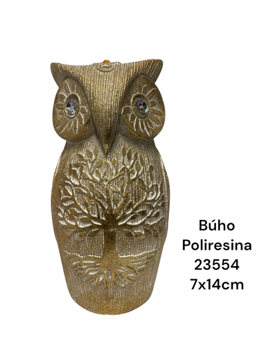 [23554] BUHO POLIRESINA DORADO  7X14CM