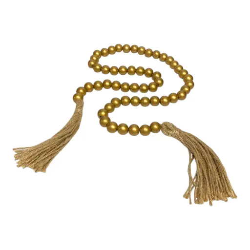 [S40611] CADENA DE CUENTAS DE MADERA DORADA 117CM