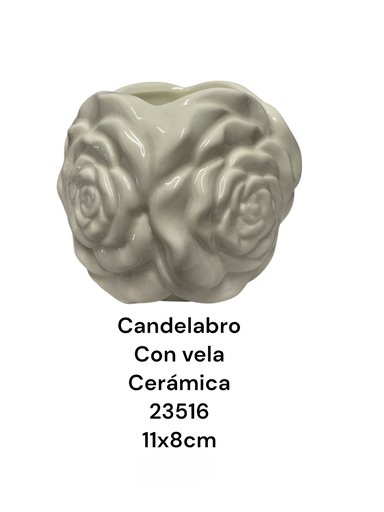 [23516] CANDELABOR CERAMICA ROSA BLANCA 11X8CM