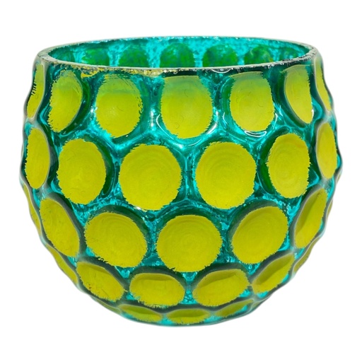 [531-32015] MACETERO VIDRIO TURQUEZA C/BOLITAS COLOR LIMON 8X10CM