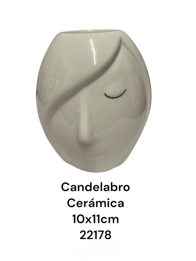 [22178] CANDELABRO CERAMICA CON ROSTRO 10X11 CM