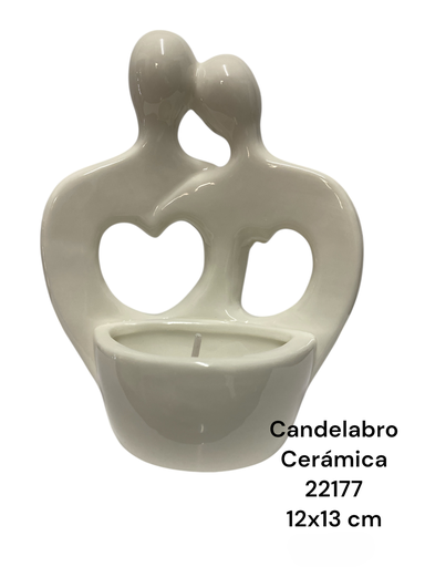 [22177] CANDELABRO CERAMICA CON VELA ENAMORADOS 12X13 CM