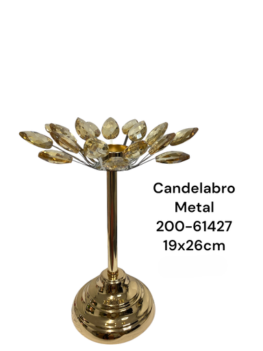 [200-61427] CANDELABRO DORADO PUNTAS CRISTAL 19X26CM