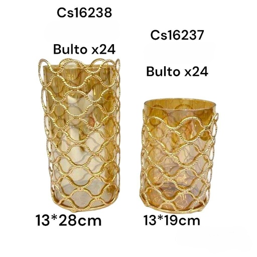 [CS16238] CANDELABRO HIERRO Y VIDRIO 14X28CM