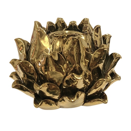 [442-54322] CANDELABRO CERAMICA ALCACHOFA DORADO 15X11CM