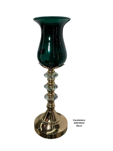[6906140674634] CANDELABRO VERDE DE CRISTAL 46CM
