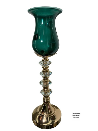 [6906140674641] CANDELABRO VERDE DE CRISTAL 50.5CM