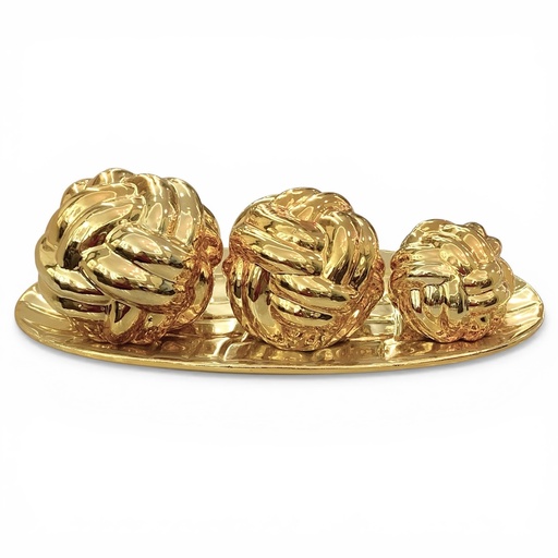 [438-25784] CENTRO DE MESA 3 NUDOS DORADOS CON BASE 15X38CM