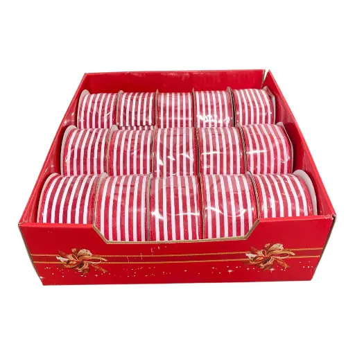 [8679816305566] CINTA NAVIDEÑA LINEAS ROJO/BLANCO 10YRDS LARGO X 6.5CM ANCHO