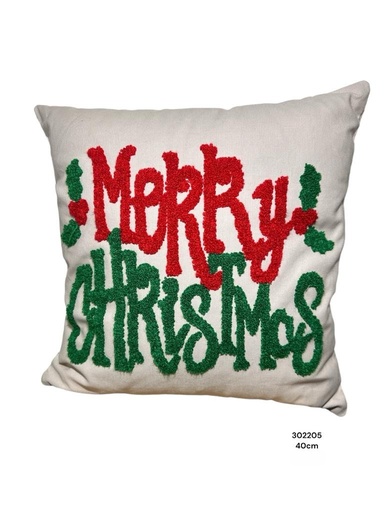 [8679800302205] COJIN NAVIDEÑO CREMA LINO MERRY CHRISTMAS 40X40 CM