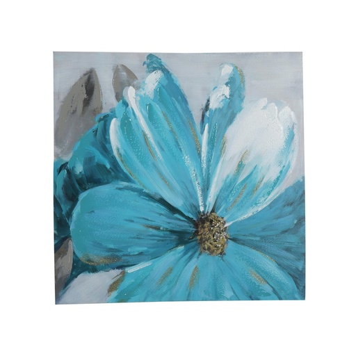 [454-060170] CUADRO AL OLEO FLOR TURQUEZA 80X80CM