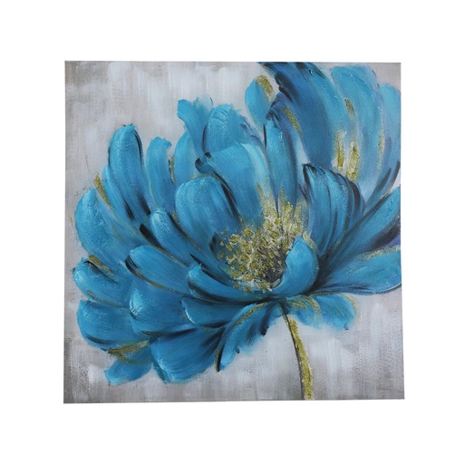 [454-060172] CUADRO AL OLEO FLOR TURQUEZA 80X80CM