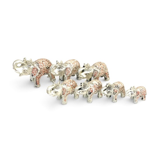 [FRA-3088] SET DE 7 ELEFANTES PLATEADO CON ROJO 7CM