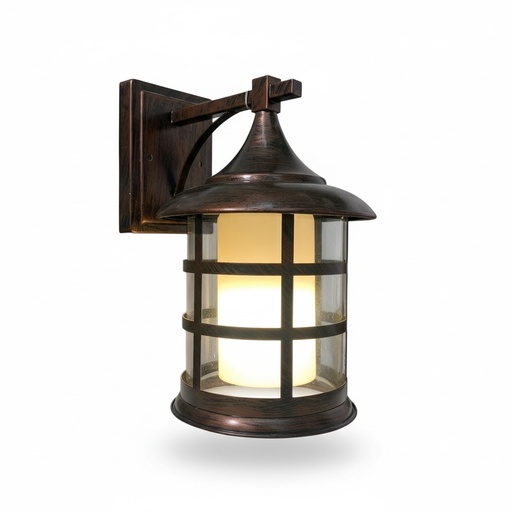 [K20849] FAROL DE PARED DISEÑO ENREJADO COLOR CAFÉ 1L E27 18X18X25CM