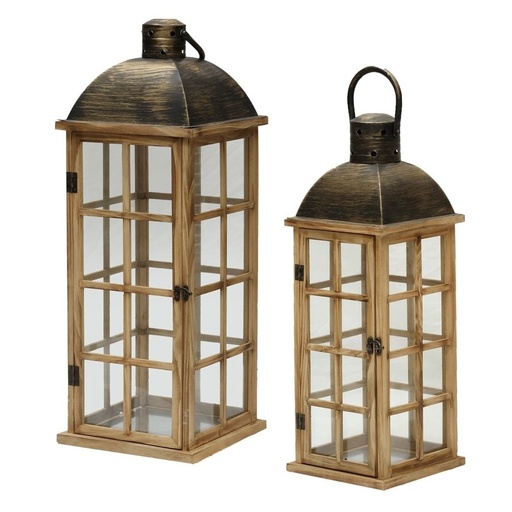 [1654325623629] JUEGO DE 2 FAROLES DECORATIVOS, METAL/VIDRIO, 27X80CM, 19X57CM