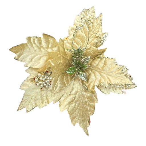 [1702335017256] FLOR NAVIDEÑA BEIGE CON PERLAS 28CM