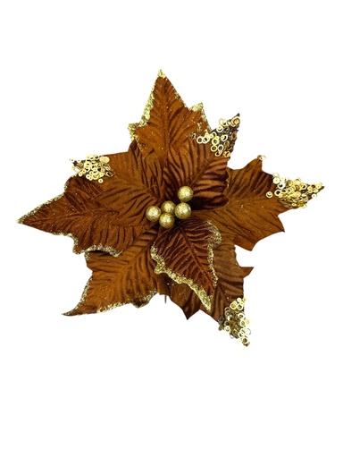 [1702335008599] FLOR NAVIDEÑA 30CM CAFE FILO DORADO