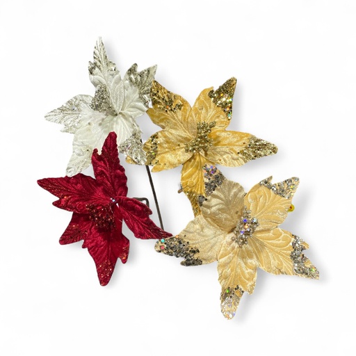 [4894616160878] FLOR NAVIDEÑA COLORES SURTIDOS ROJO, DORADO, BLANCO, BEIGE. REF: ZHX-2023034 Ø22CM