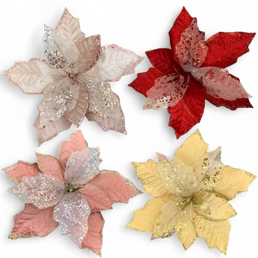 [5116820329] FLOR NAVIDEÑA ROJ-DOR-ROSE-NUDE 28CM