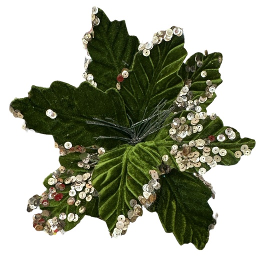 [1702335004713] FLOR NAVIDEÑA VERDE OLIVO 30CM