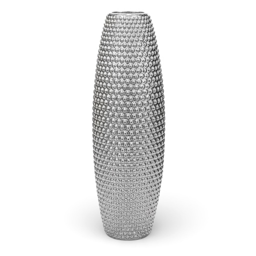 [442-640145] FLORERO CERÁMICA PLATEADO PUNTOS 13X13X41CM
